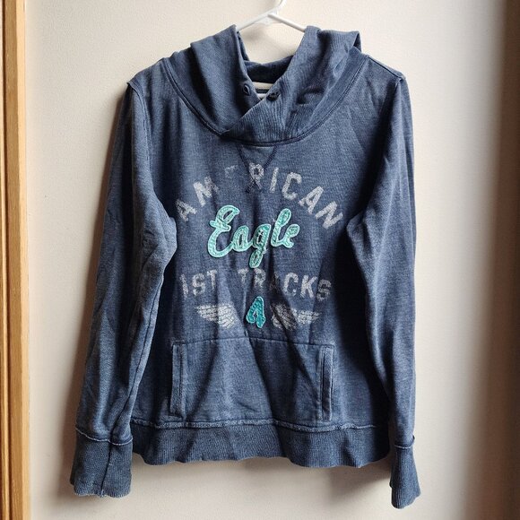 American Eagle Outfitters Navy Pullover Hoodie Size Large - Picture 1 of 12